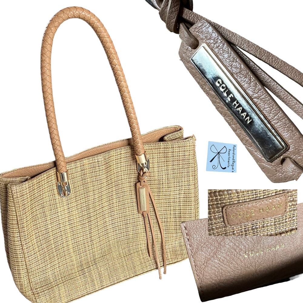 Cole Haan Braided Double Handle Woven Resortwear Tote Purse